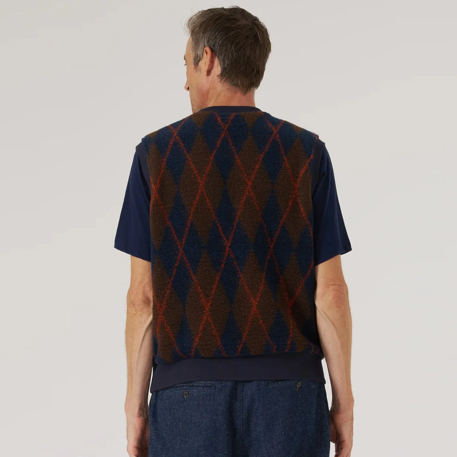 Argyll Sleeveless Fleece Crew brown/navy - Image 4