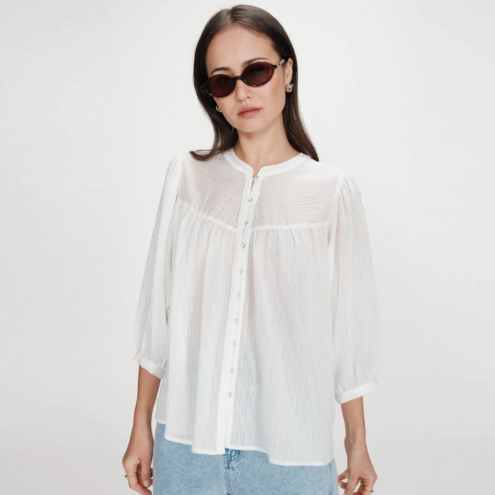Balloon-Sleeve Blouse Vanille ivoire
