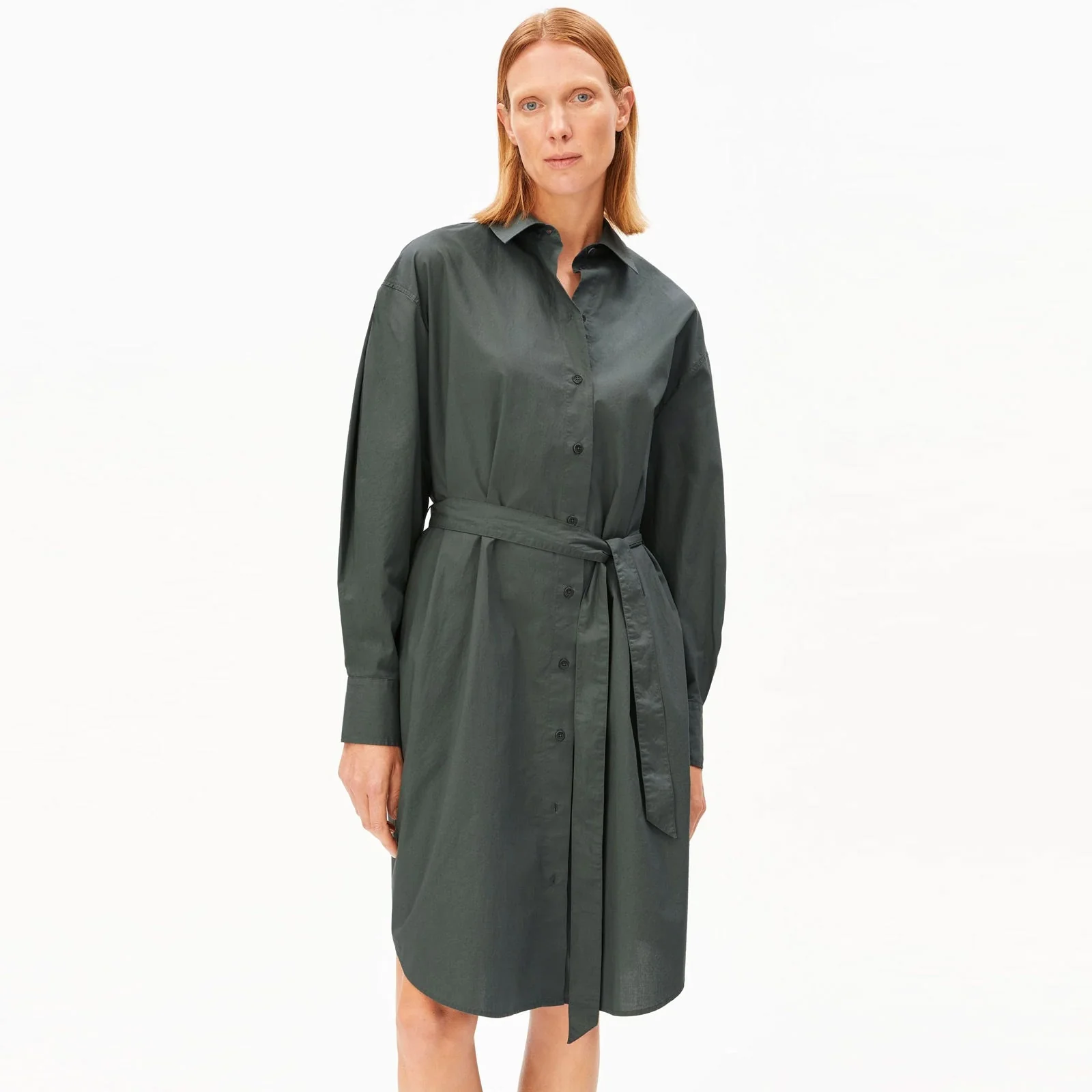 Barrel Sleeve Poplin Dress space steel
