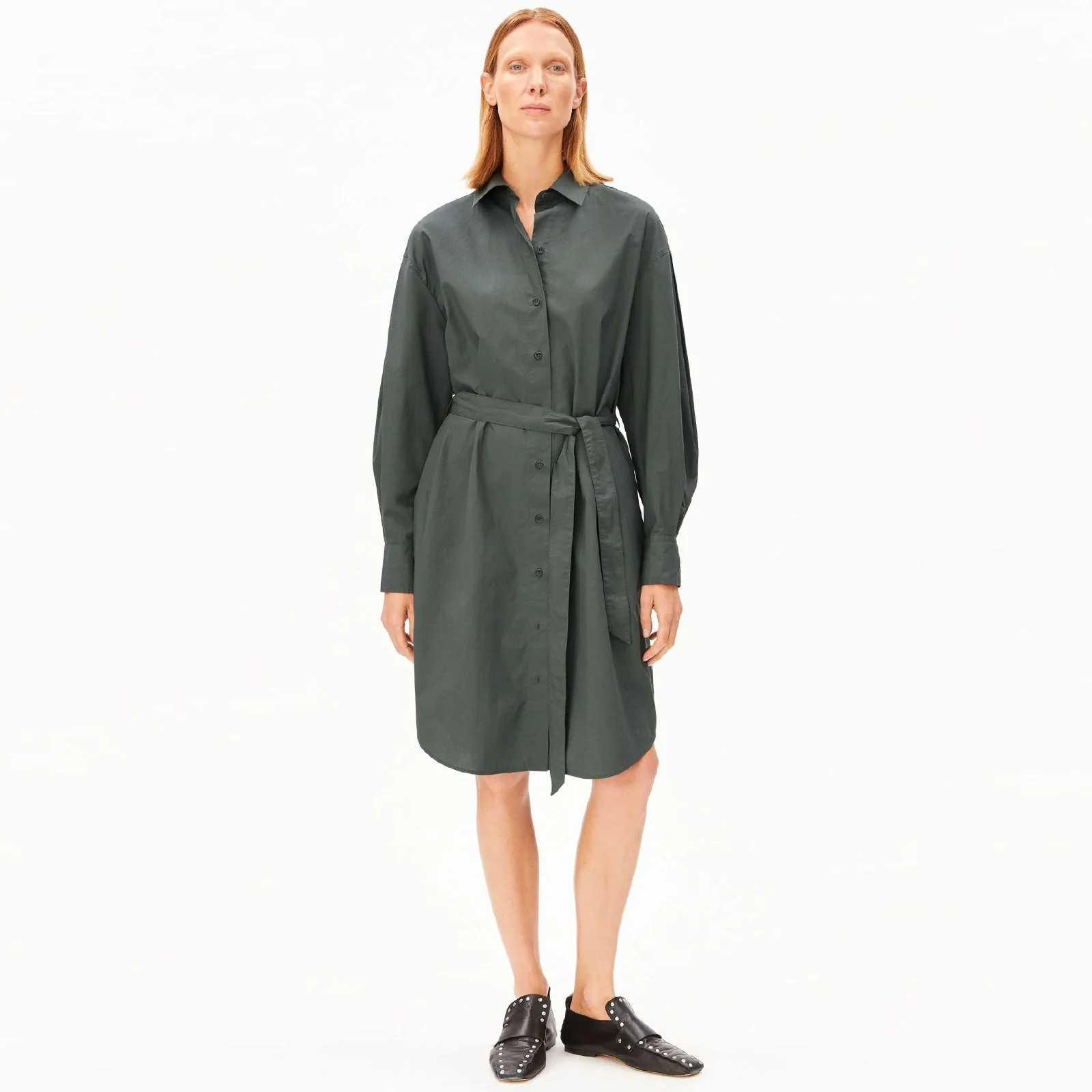 Barrel Sleeve Poplin Dress space steel - Image 3