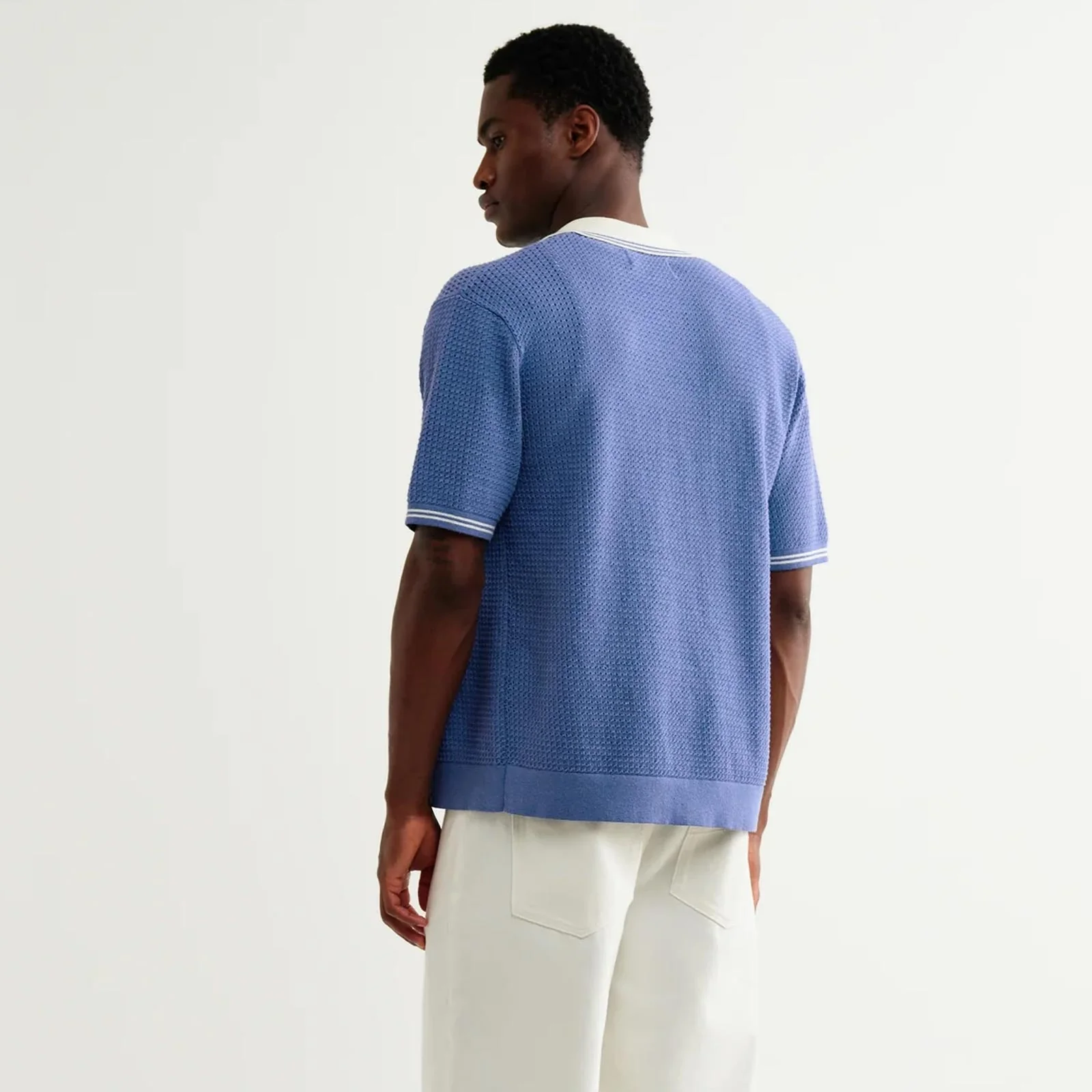 Belle S/S Pointelle Shirt blue/ecru - Image 4