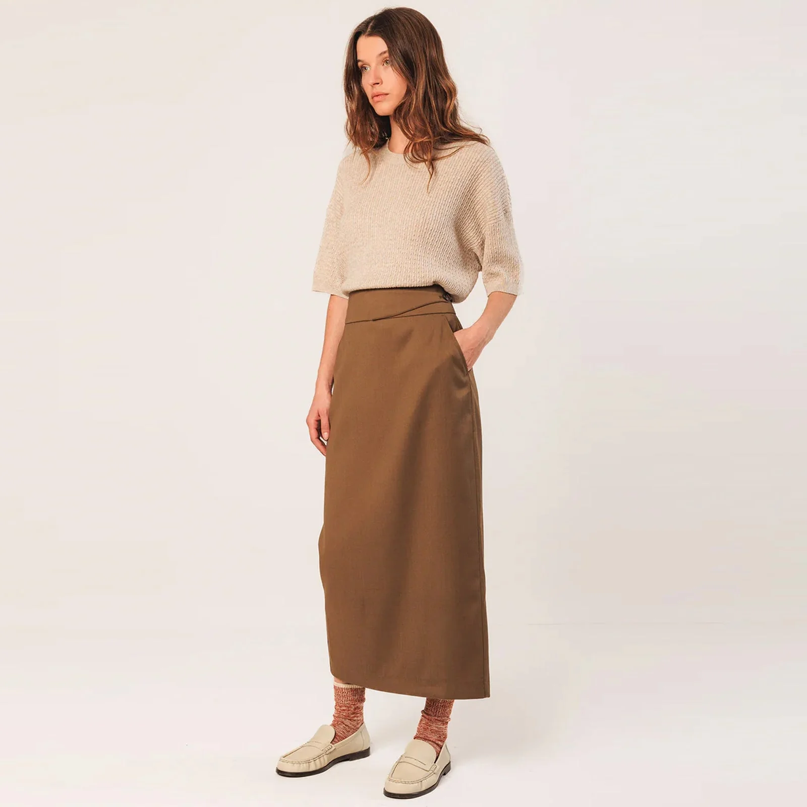 Cotton Knit Short Sleeve Jumper beige - Image 3