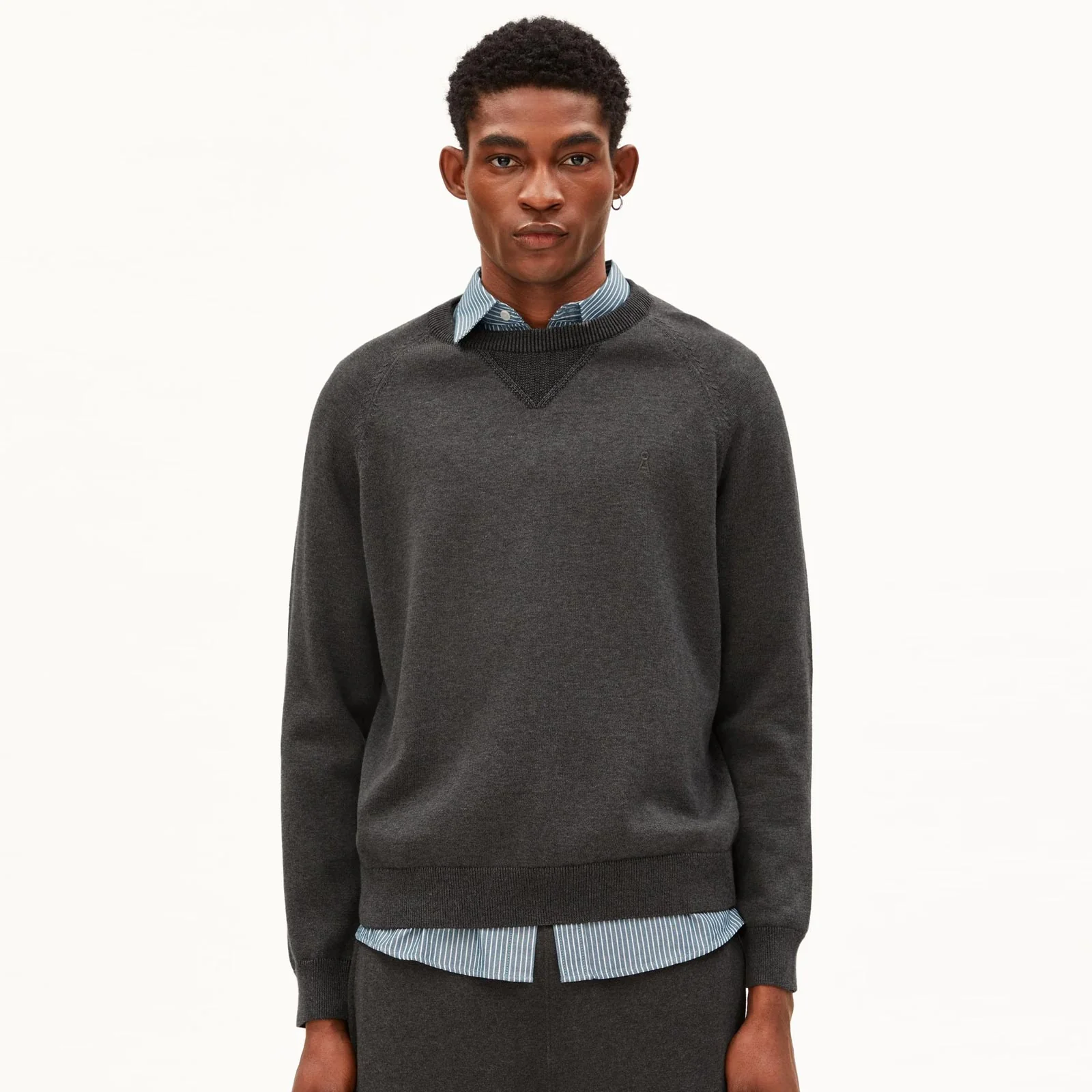 Cotton Knit Sweater mid silver melange-black