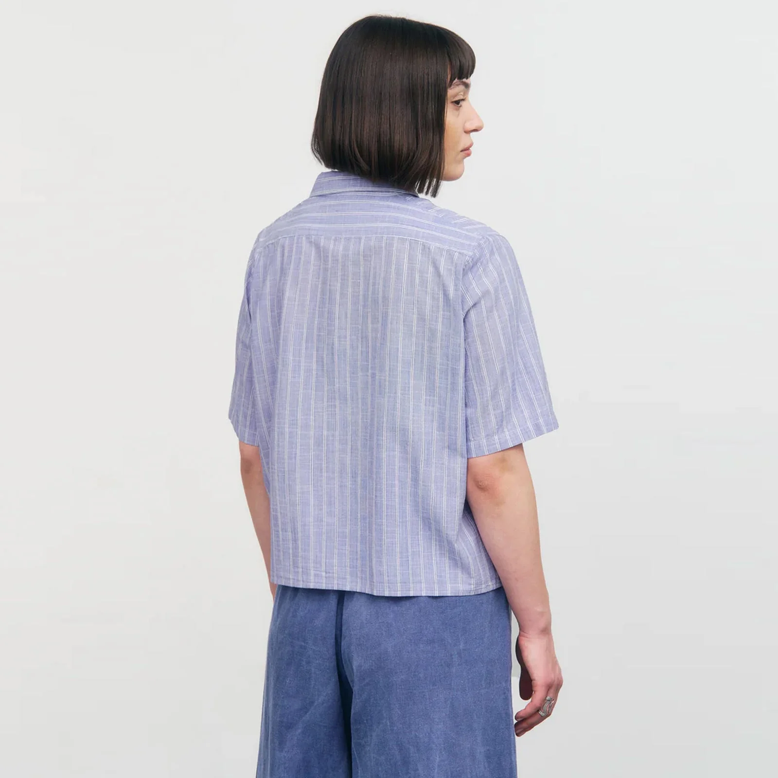 Cropped Bowling Shirt blue stripe - Image 2