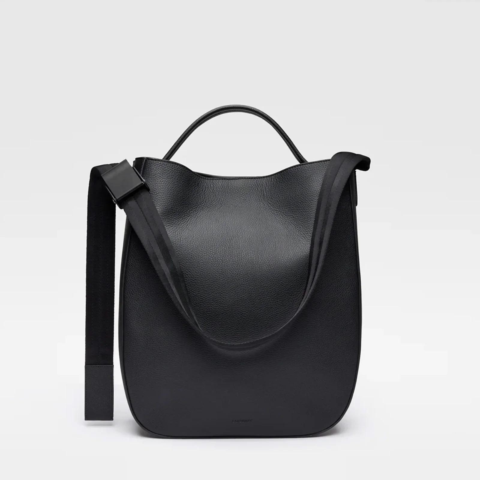 Leather Hobo Tote Bag 14" black