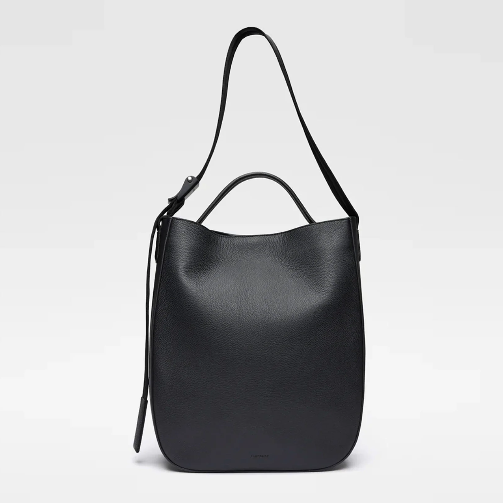Leather Hobo Tote Bag 14" black - Image 2