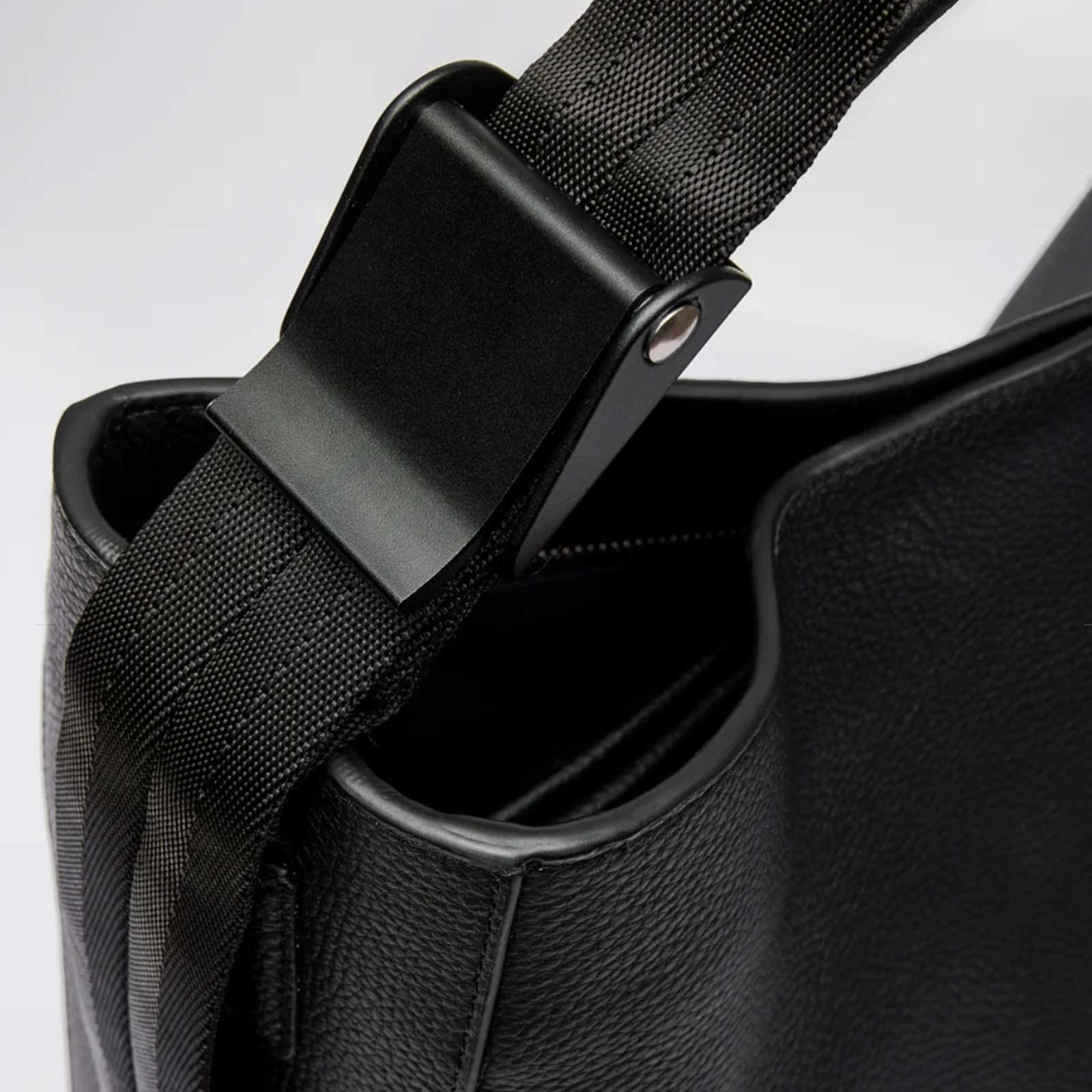 Leather Hobo Tote Bag 14" black - Image 6