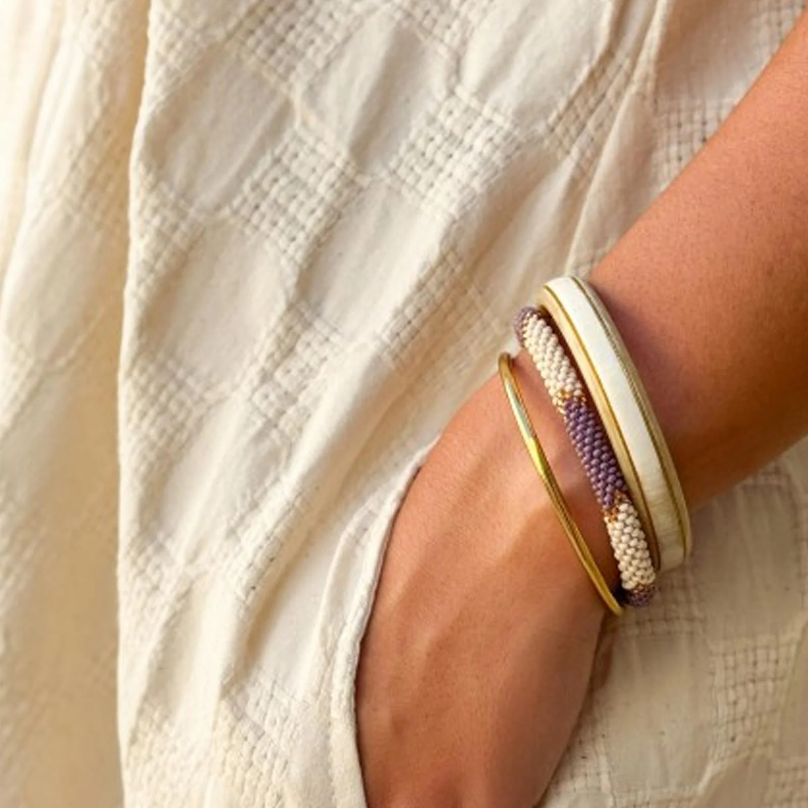 Nepalese Bracelet creme/purple/gold V12 - Image 2