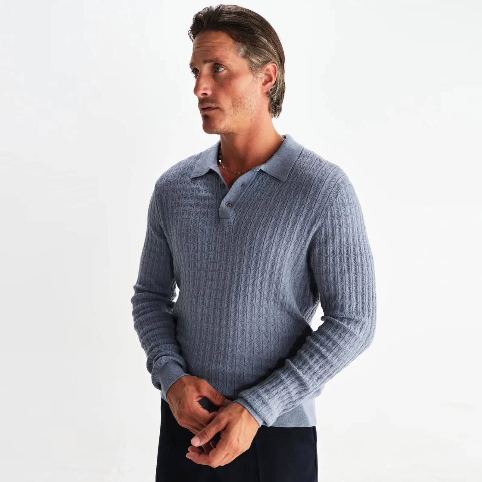 Oban Polo Diamond Stripe grey blue