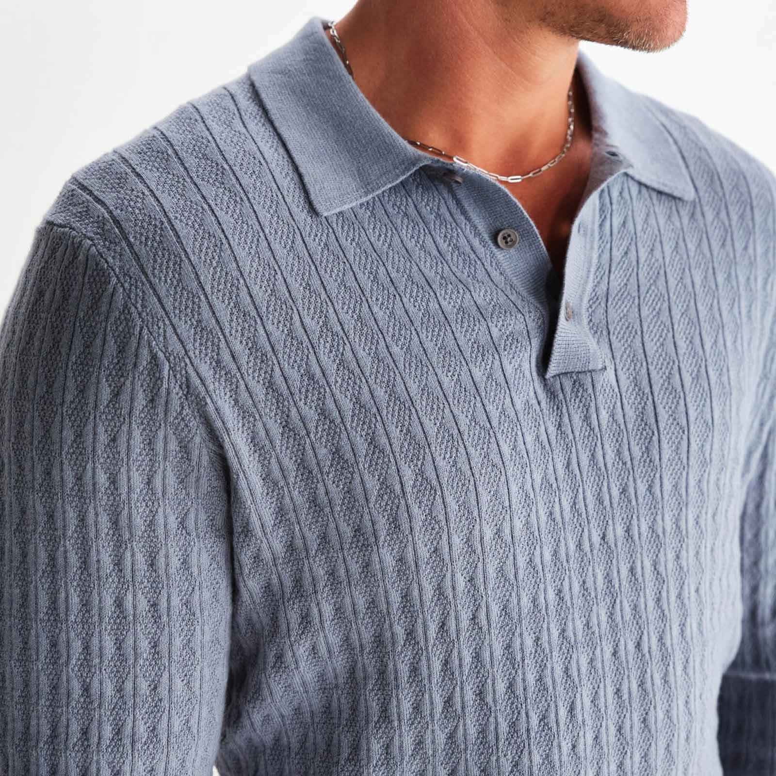 Oban Polo Diamond Stripe grey blue - Image 5