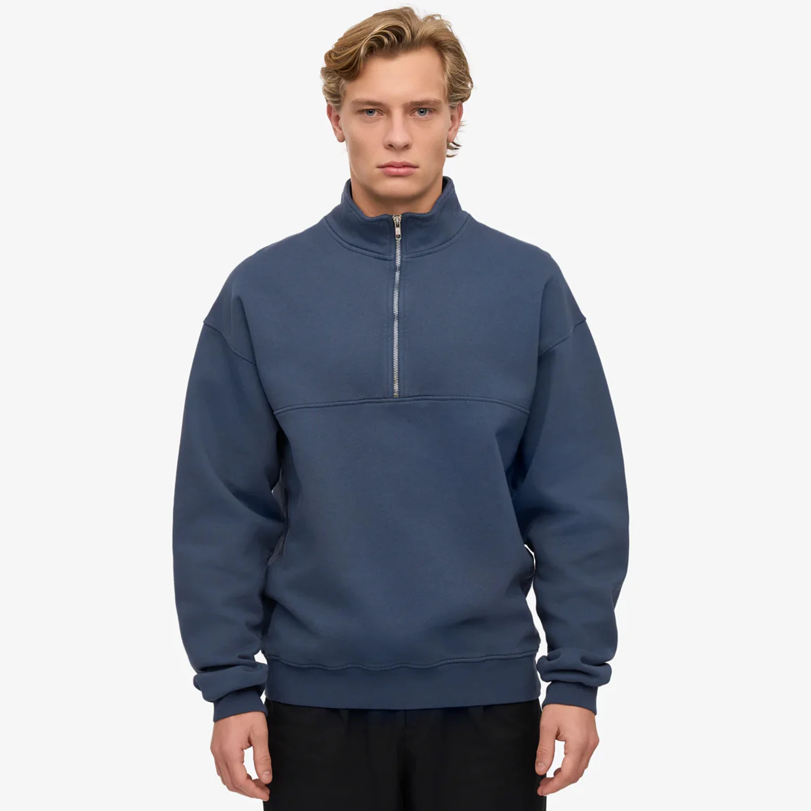 Organic Quarter Zip petrol blue