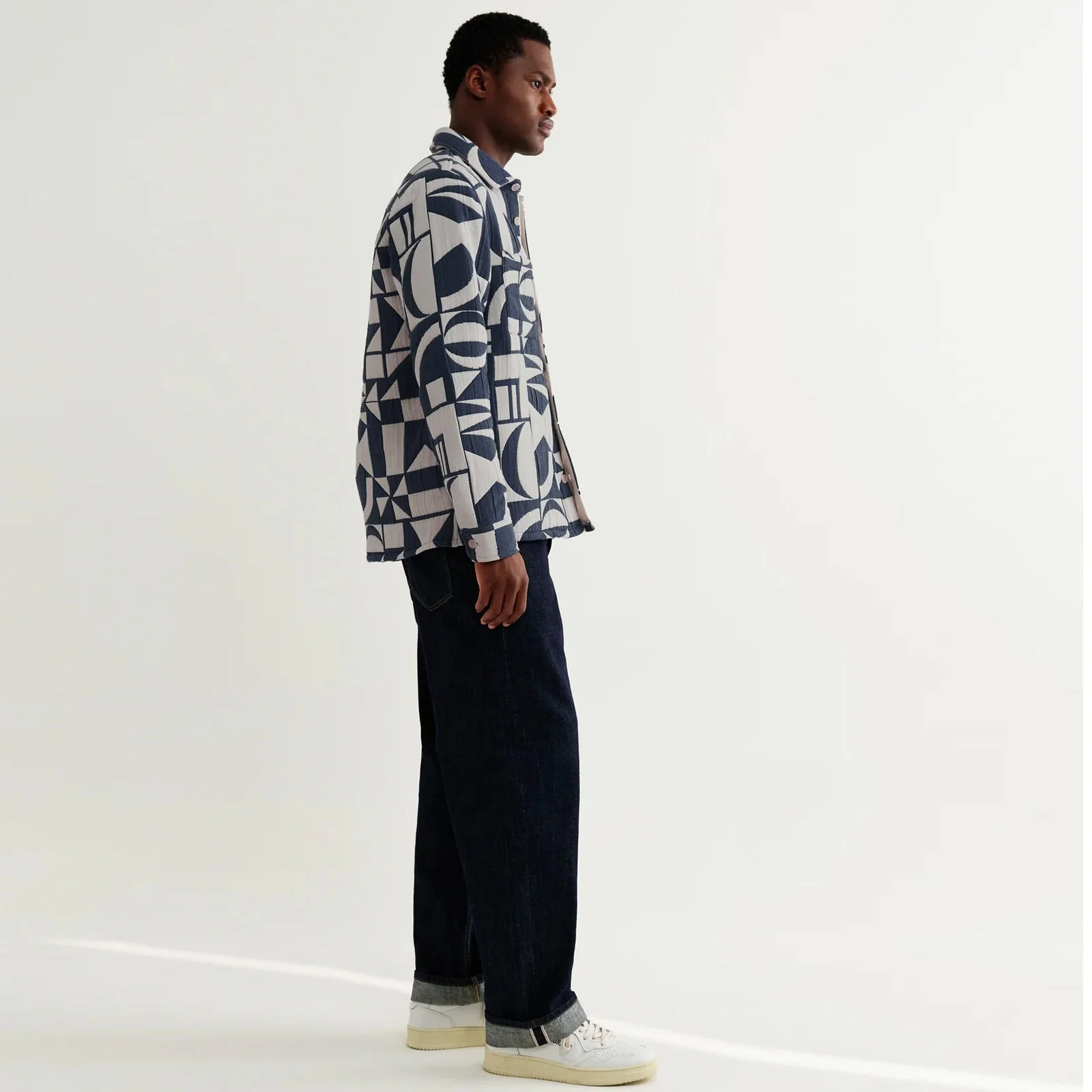 Otto Overshirt Geo Block Quilt blue/ecru - Image 3