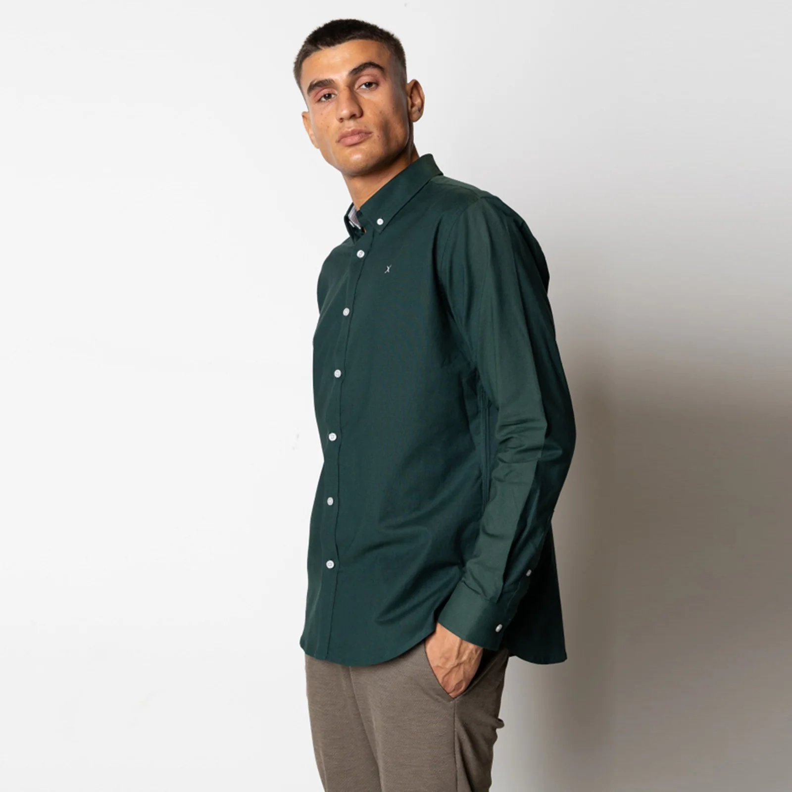 Oxford Stretch Plain Shirt deep green - Image 2