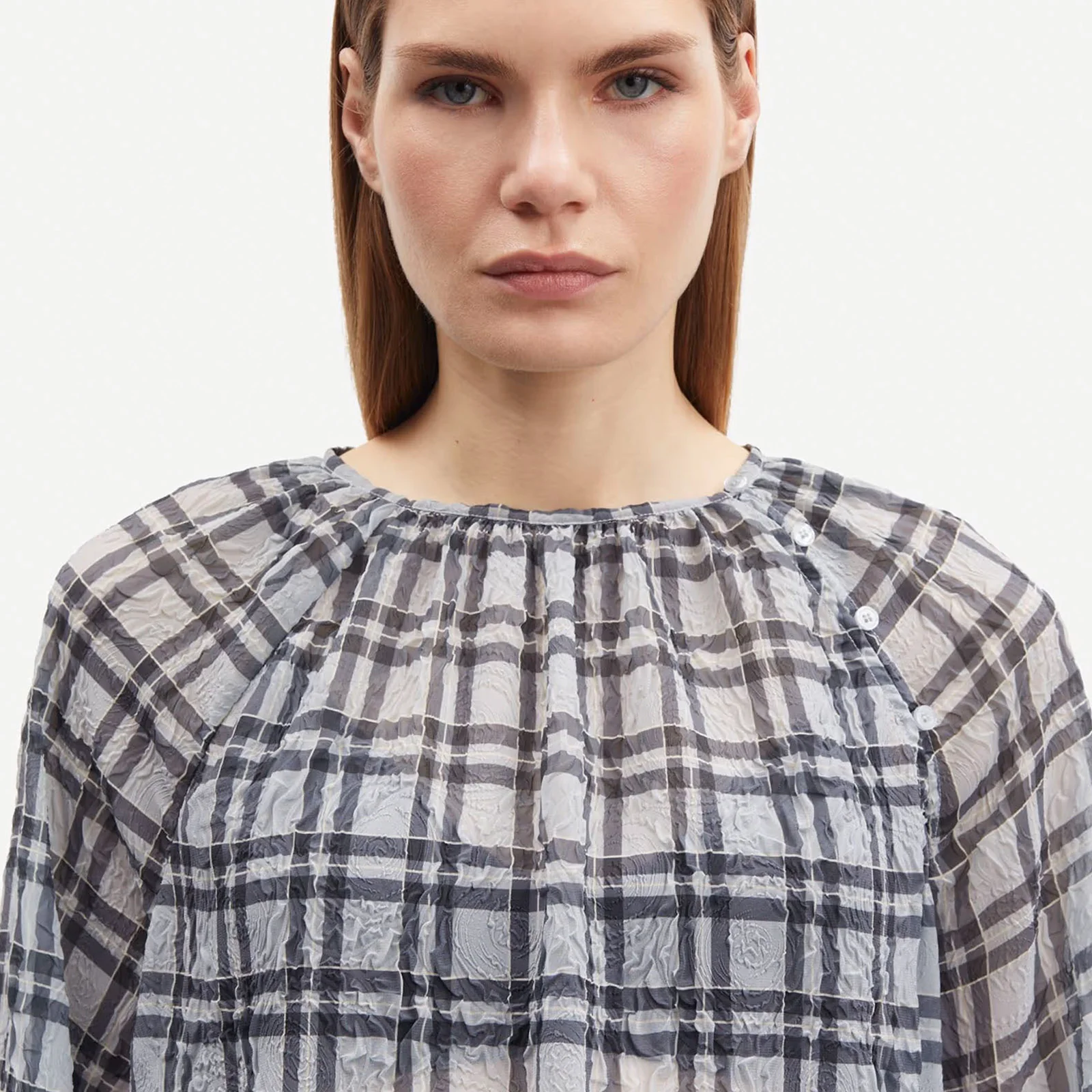 Savira Blouse 15462 blue iron check - Image 2