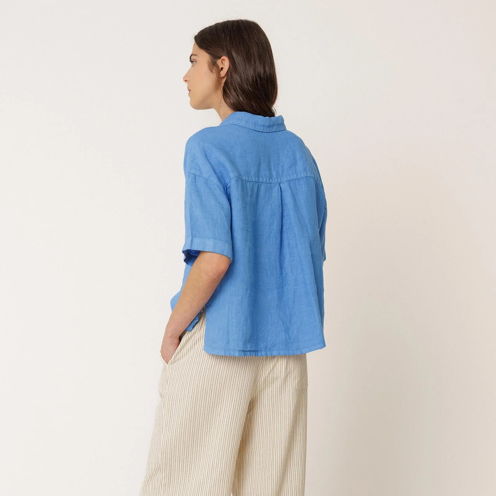 Short Sleeve Linen Blouse azul britanico - Image 2