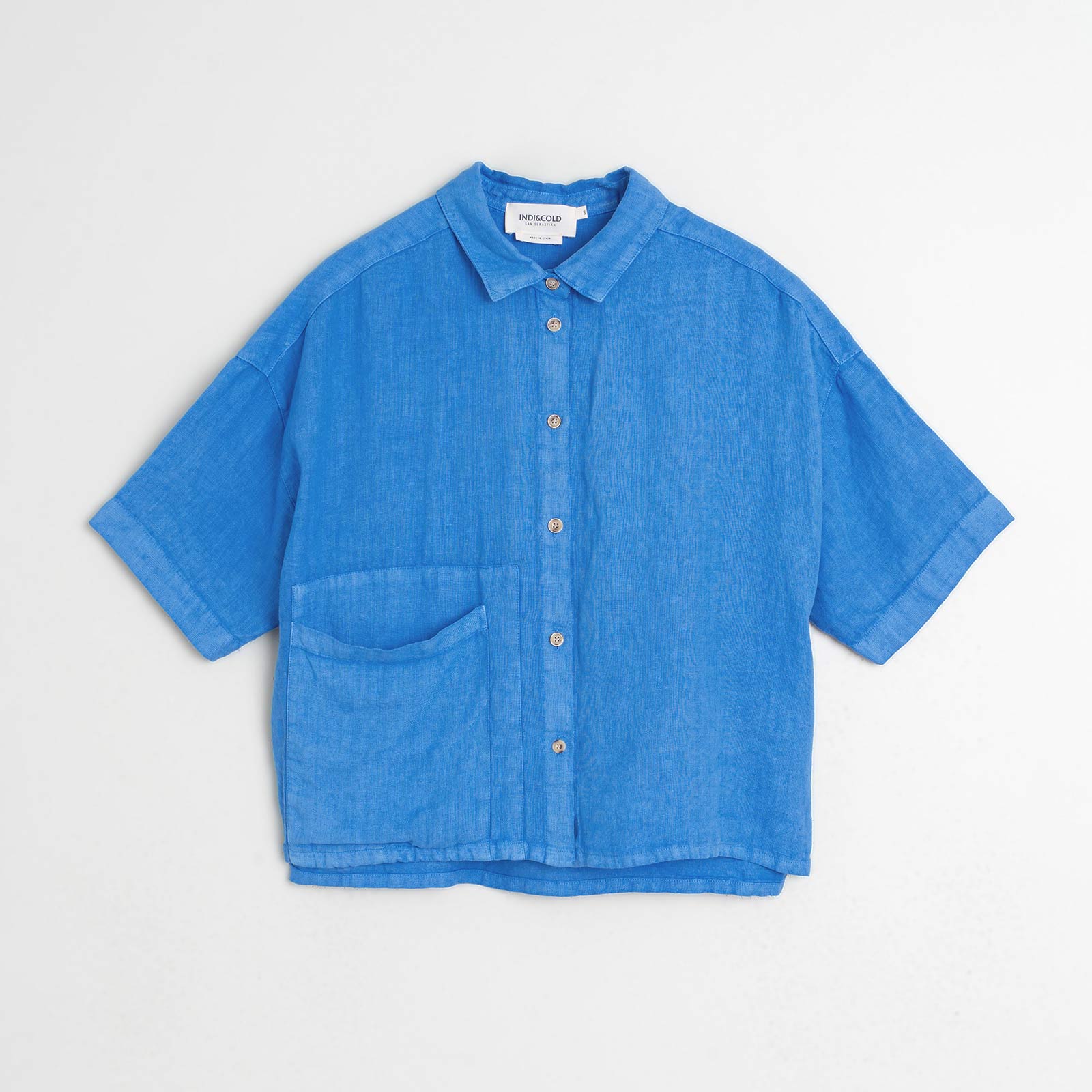 Short Sleeve Linen Blouse azul britanico - Image 3