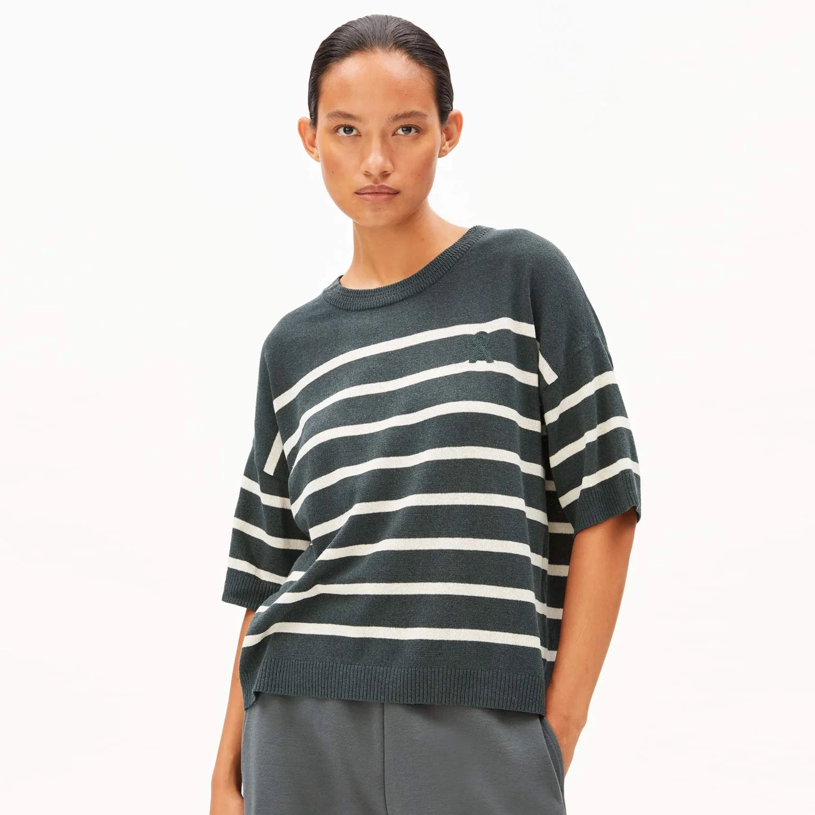 Stripe Linen Blend Sweater space steel undyed