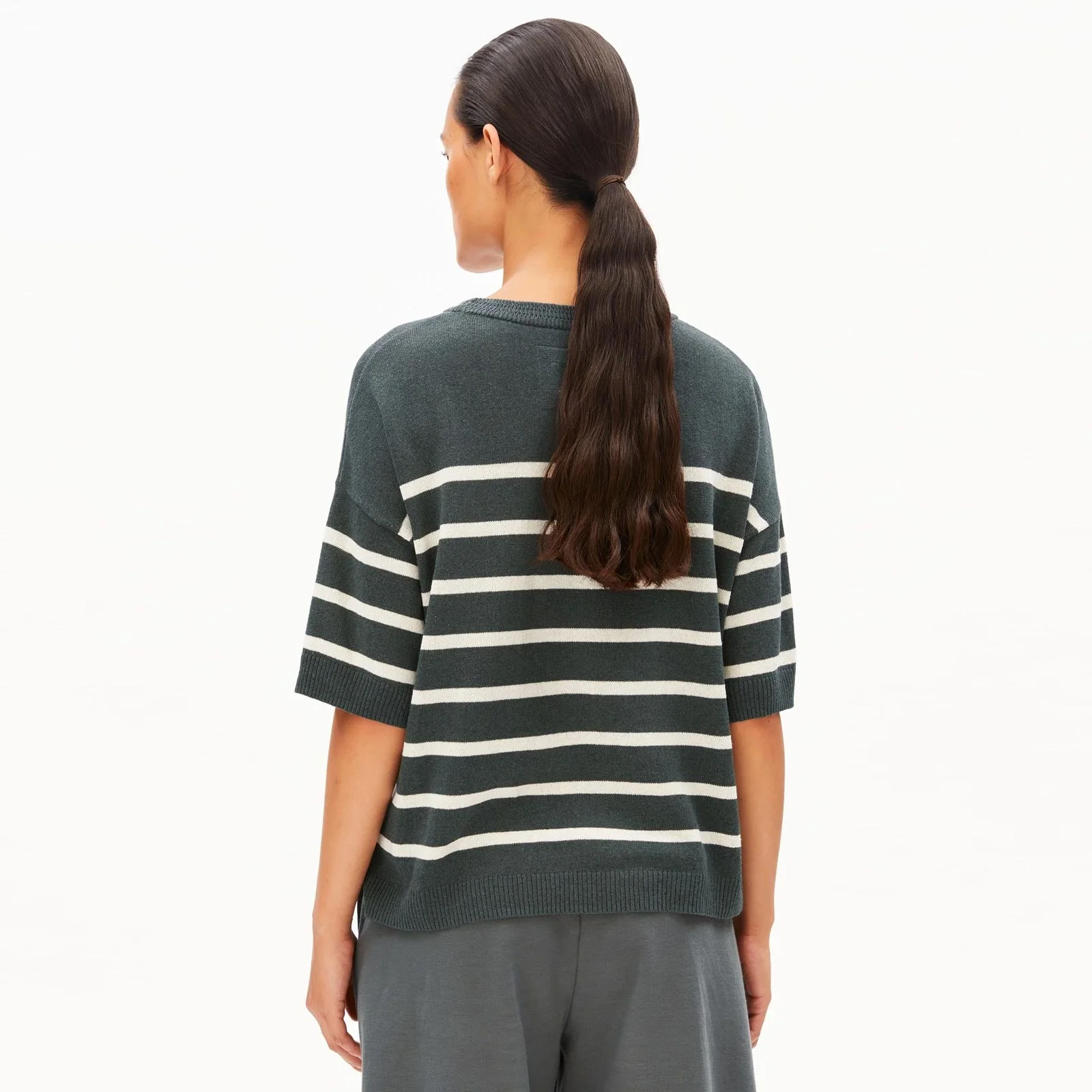 Stripe Linen Blend Sweater space steel undyed - Image 2