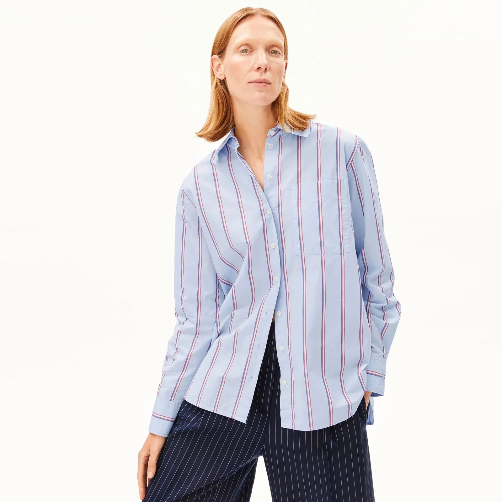 Stripe Loose Shirt Blouse morning sky/mars red