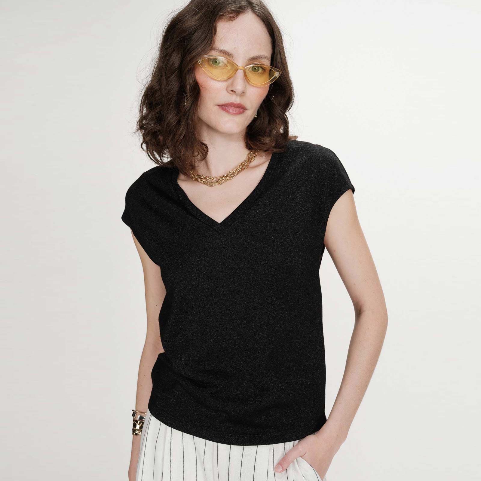 V-Neck Lurex Top Valsons noir