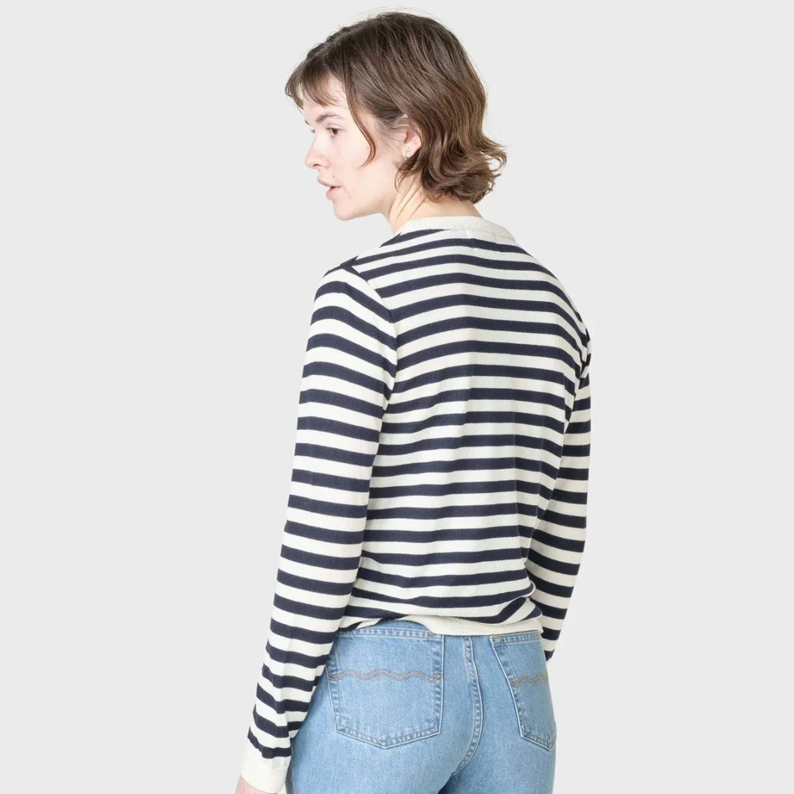 Womens Basic Stripe Merino Knit Jumper cream/surf blue - Image 2